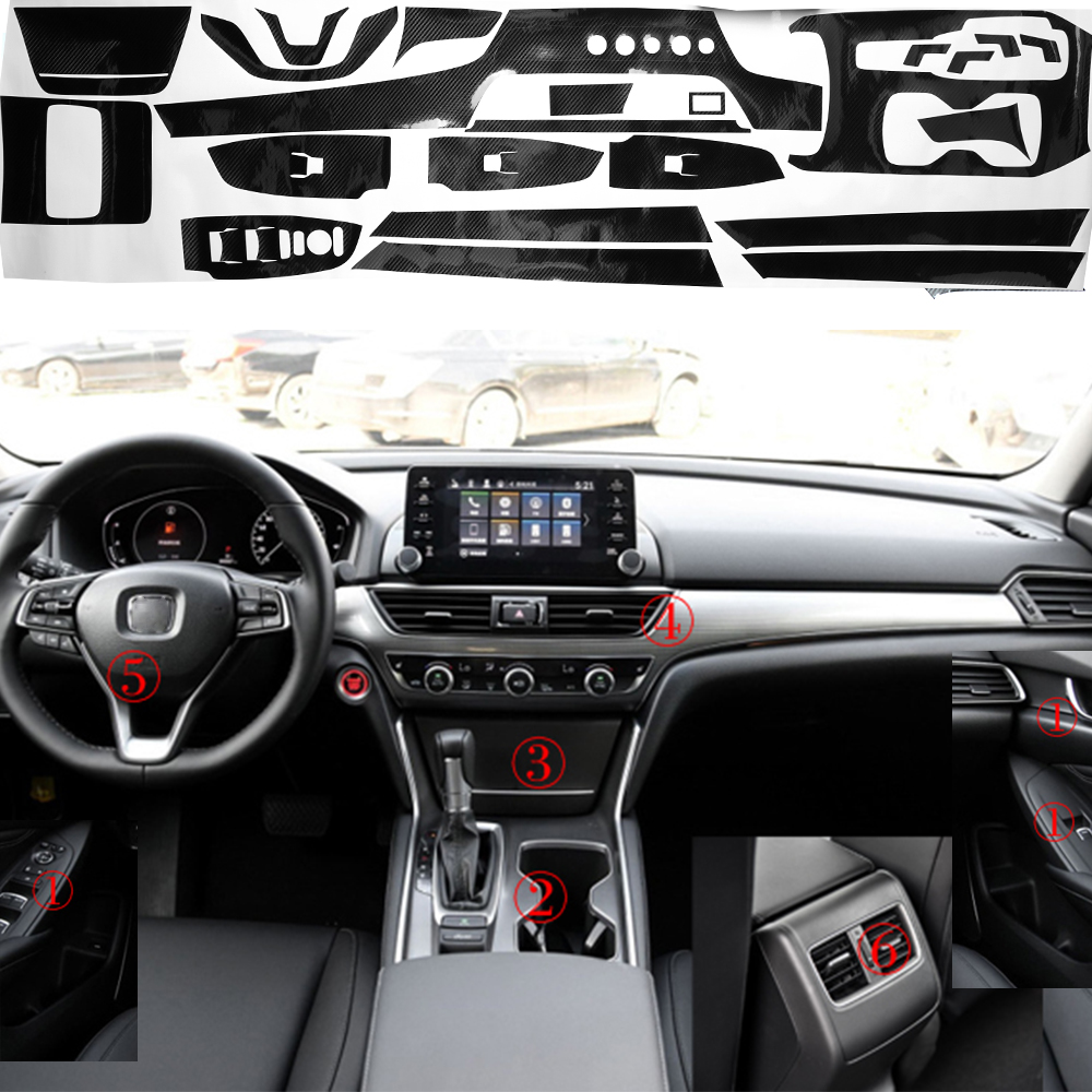 Details About For Honda Accord 2018 2019 Carbon Fiber Interior Decal Sticker Panel Cover Trim